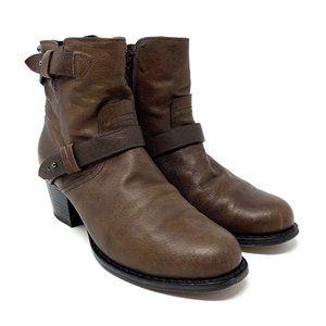 Rag & Bone Harper Moto Brown Leather Zip Up Ankle Boots Size 8.5